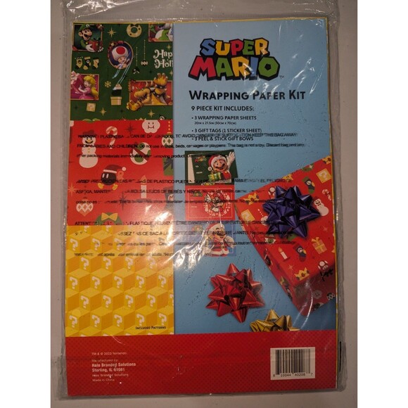 ​🍄 Super Mario Bros. 9pc Holiday Wrapping Kit SEALD NIP Xmas Tags Bows Nintendo - Picture 6 of 6